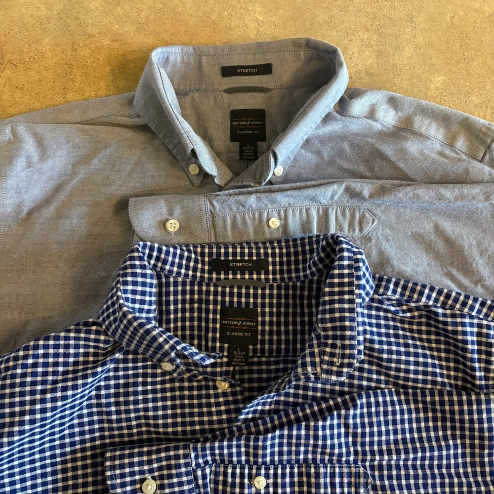 Set of 2 Dockers Battery Street Mens Stretch LS Shirt Blue/Blue Gingham Size L